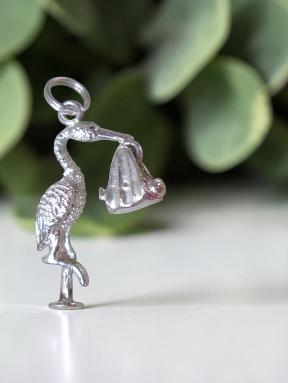 STORK Sterling silver bracelet charm, New Baby New Mom